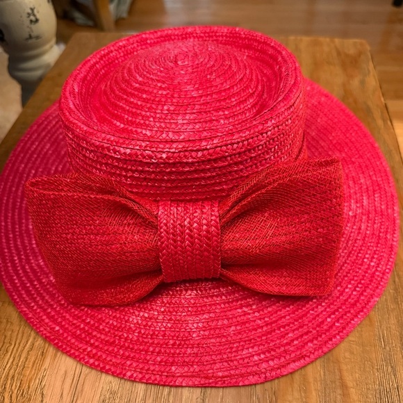 Betmar Red Straw Hat with Elegant Bow in Back 🩷❤️ Red Hat Society - Picture 1 of 4